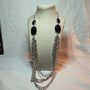 Dramatic Silver and Black Necklace with Oval Stones